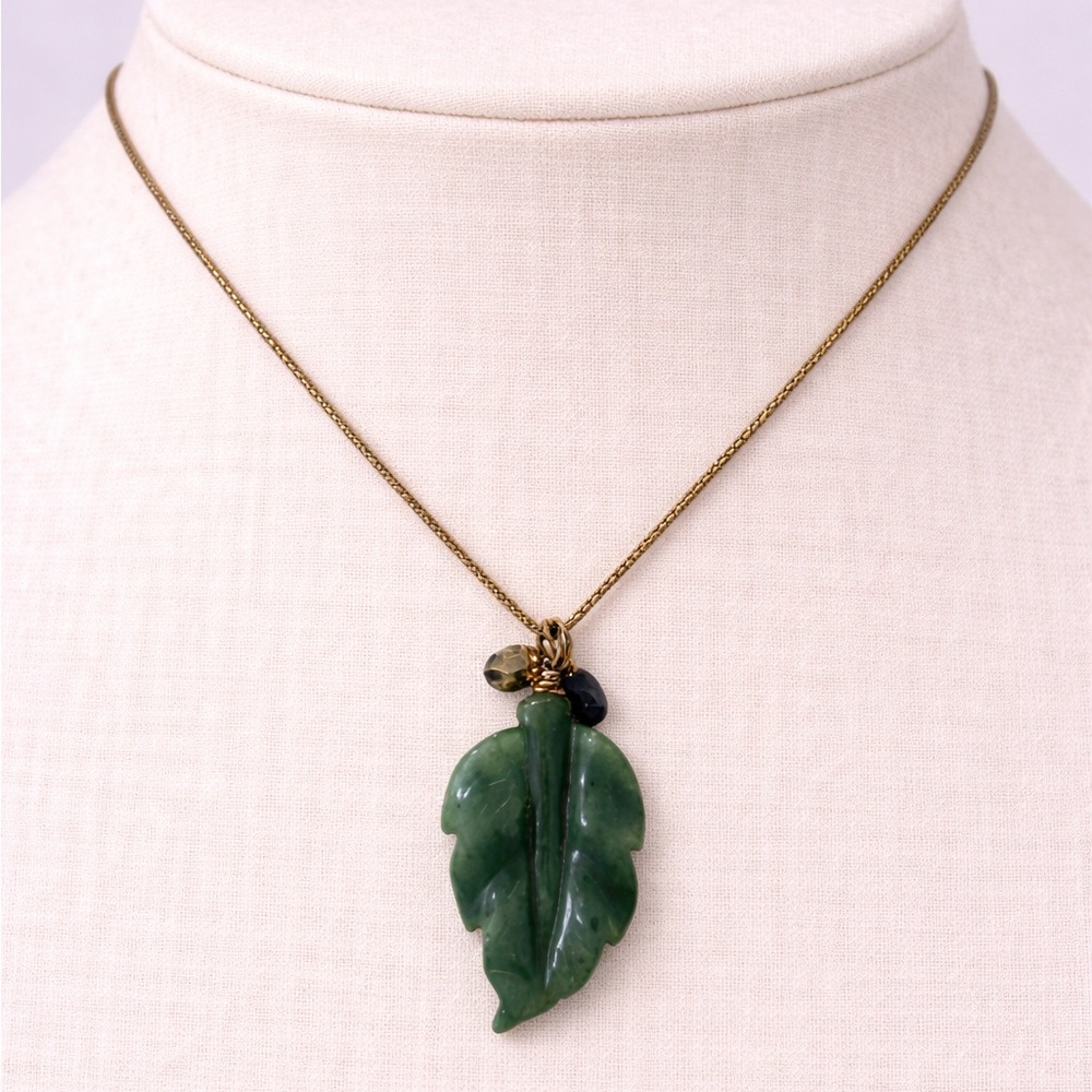 Jade and stone leaf necklace